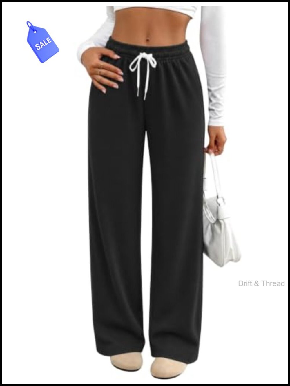 Womens Wide Leg Sweatpants High Waisted Baggy Drawstring Track Pants with